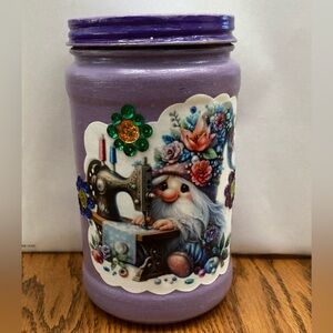 🧵🪡💜Hand Crafted Purple Gnome Sewing Notions/Treats Jar- NEW